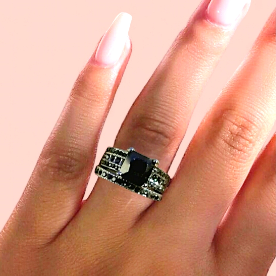 Black Sapphire 8.81 Ctw, 925ss Ring Set | Size 8 | His & Hers | New